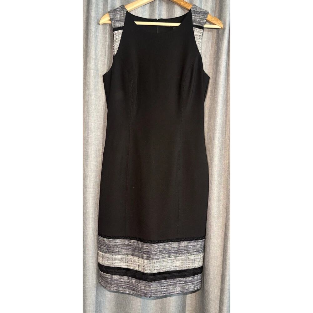 WHBM BLACK TWEED BORDER DRESS SLEEVELESS SHEATH SIZE 4 NWT - Picture 7 of 16